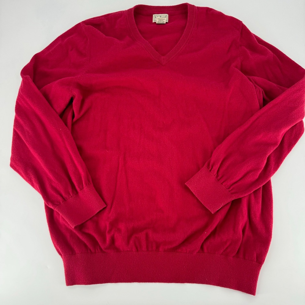 LLBean Mens Red V-Neck Sweater Cotton Cashmere Blend Size XXL Tall ItemID 275552